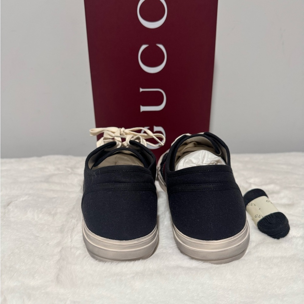 Gucci Black Canvas Sneakers with Red and Green Accents - Picture 5 of 7